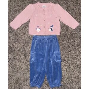 Y2K Talbots Kids Baby 18M Snowman Knit Sweater Velour Pants Heirloom Style NWT